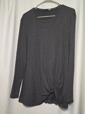 Charcoal Knot-Front Long Sleeve Top